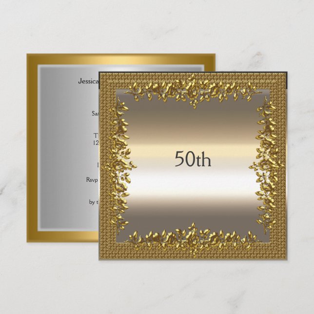 Convite de Aniversário de 50 Anos de Idade Dourado (Frente/Verso)
