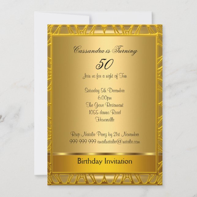 Convite de Aniversário de 50 anos Deco Gold (Frente)