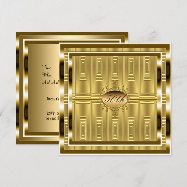 Convite de Aniversário de 50 anos Dourado (Frente/Verso)