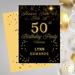 Convite de Aniversário de 50 Anos Elegante Dourado