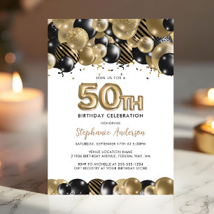 Convite de Aniversário de 50 Anos Elegante Dourado