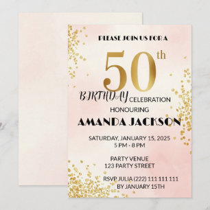 Convite de Aniversário de 50 Anos Elegante Dourado