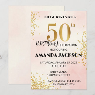 Convite de Aniversário de 50 Anos Elegante Dourado