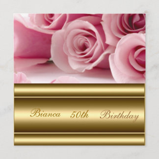 Convite de Aniversário de 50 anos Elegante Rosa Do