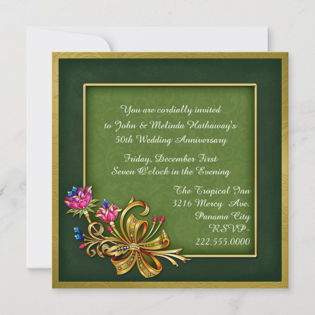 Convite de Aniversário de 50 Anos Elegante Verde e (Frente)