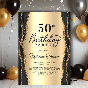 Convite de Aniversário de 50 anos em Ágata Preta e