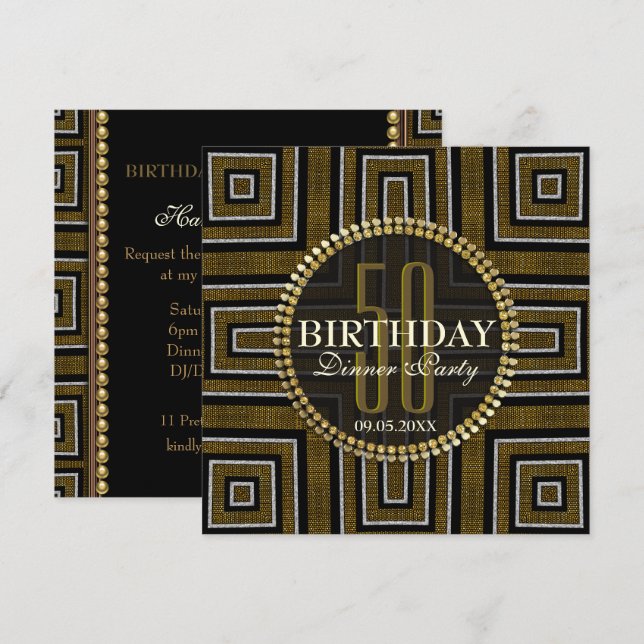 Convite de Aniversário de 50 anos em Bronze Dourad (Frente/Verso)