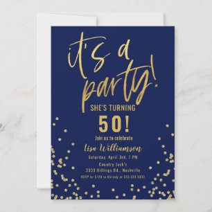 Convite de Aniversário de 50 anos em Dourado e Azu