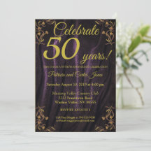 Convite de Aniversário de 50 Anos em Ouro Elegante