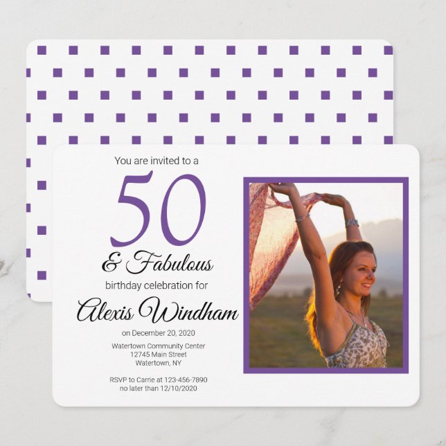 convite de aniversário de 50 anos fabuloso com fot (Frente/Verso)