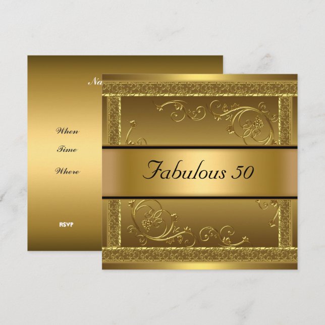 Convite de Aniversário de 50 Anos Fabuloso Dourado (Frente/Verso)