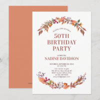 Convite de Aniversário de 50 anos Floral de Outono