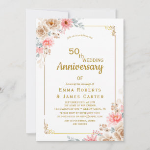 Convite de Aniversário de 50 Anos Floral em Aquare