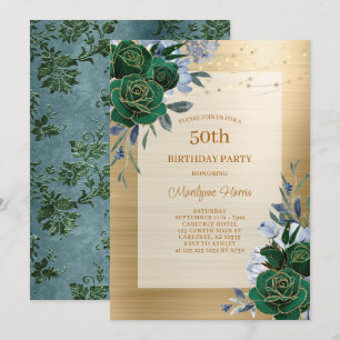 Convite de Aniversário de 50 anos Floral Ouro Verd