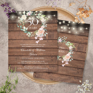 Convite de Aniversário de 50 Anos Floral Rústico E
