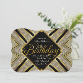 Convite de Aniversário de 50 anos Gatsby Preto e D