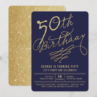 Convite de Aniversário de 50 Anos Glam Glitter Dou