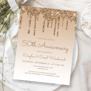 Convite de Aniversário de 50 anos Glitter Drip Gol