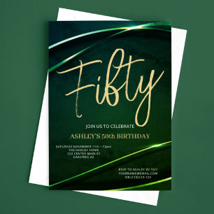 Convite de Aniversário de 50 Anos Gold Green Cinqu