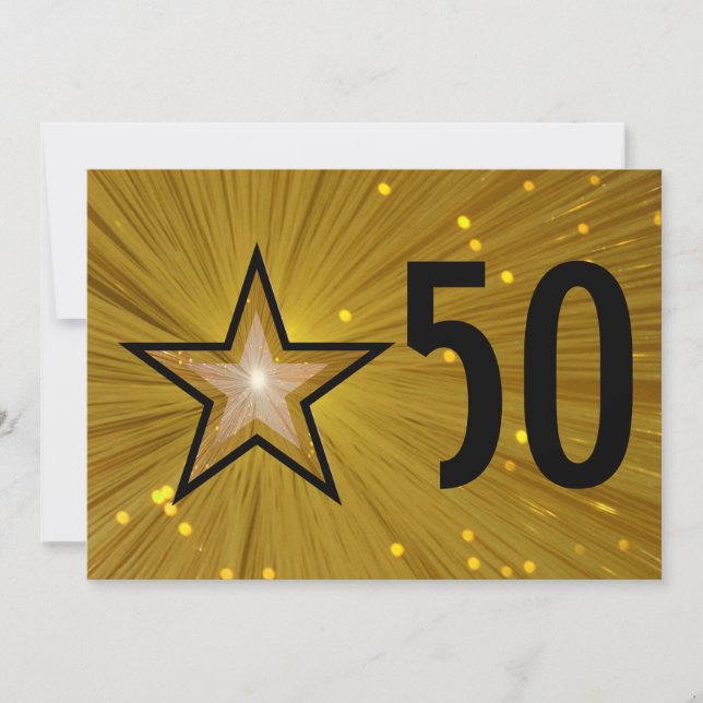 Convite de aniversário de 50 anos 'Gold Star' com  (Frente)