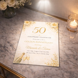 Convite de Aniversário de 50 anos Golden Floral