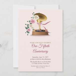 Convite de Aniversário de 50 anos Gramofone e Rosa