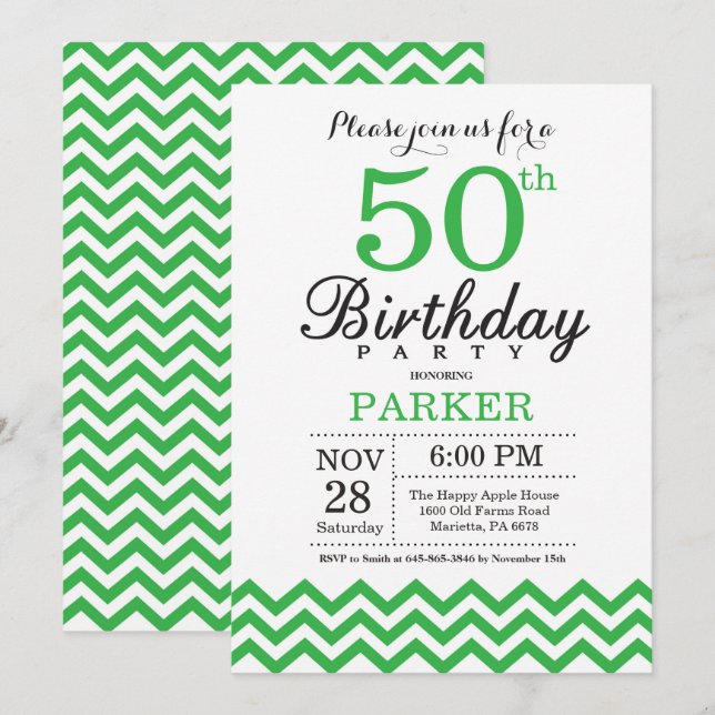 Convite de Aniversário de 50 anos Green Chevron (Frente/Verso)