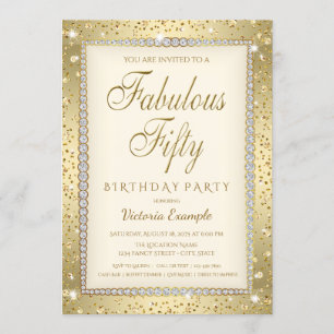 Convite de Aniversário de 50 anos Ivory Gold Fabul