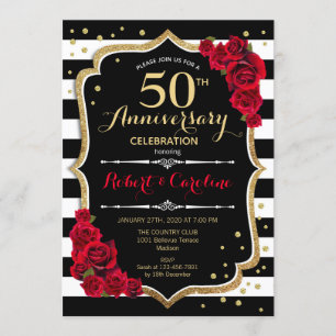 Convite de Aniversário de 50 anos Listras Pretas e