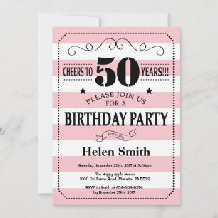 Convite de Aniversário de 50 anos Listras Rosa e B
