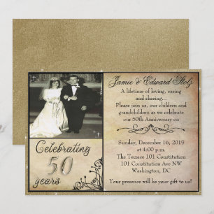 Convite de Aniversário de 50 Anos no Estilo Vintag