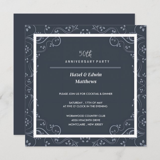 Convite de Aniversário de 50 Anos Ornado (Frente/Verso)