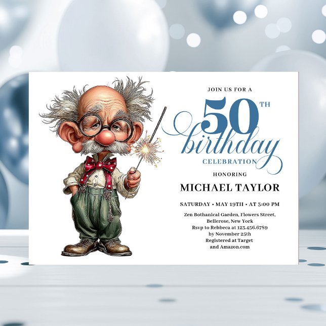 Convite de Aniversário de 50 Anos para Ele com Hum (Playful Humor For Him 50th Birthday Party Invite)