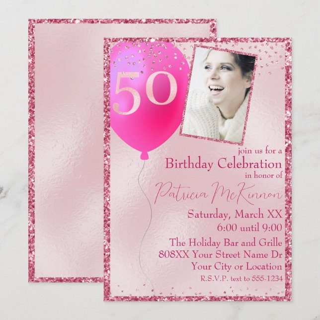 Convite de Aniversário de 50 anos Personalizado co (Frente/Verso)