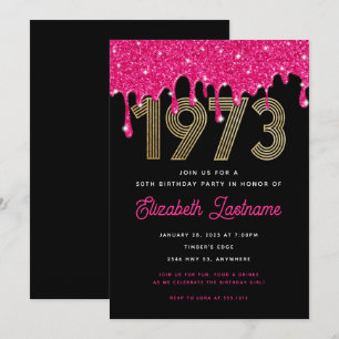 Convite de Aniversário de 50 anos Pink Glitter Dri