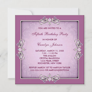 Convite de Aniversário de 50 anos Pink Rose Damask