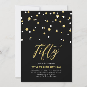 Convite de Aniversário de 50 anos Preto & Dourado 