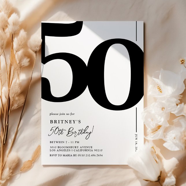 Convite de Aniversário de 50 Anos Preto e Branco E (Criador carregado)