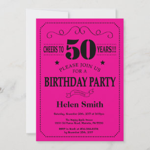 Convite de Aniversário de 50 anos Preto e Rosa Cho