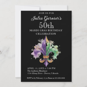 Convite de Aniversário de 50 anos Preto Elegante