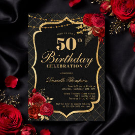 Convite de Aniversário de 50 anos Preto, Vermelho