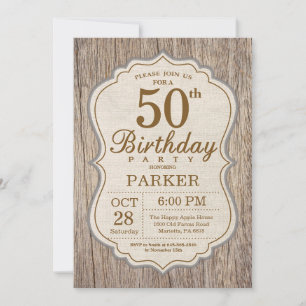 Convite de Aniversário de 50 anos Rústico de Madei