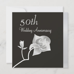 Convite de Aniversário de 50 anos Silver Magnolia