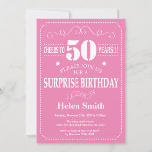 Convite de Aniversário de 50 anos Surpresa Rosa e 
