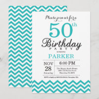 Convite de Aniversário de 50 anos Teal Chevron