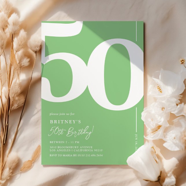 Convite de Aniversário de 50 anos Verde Fresco (Criador carregado)
