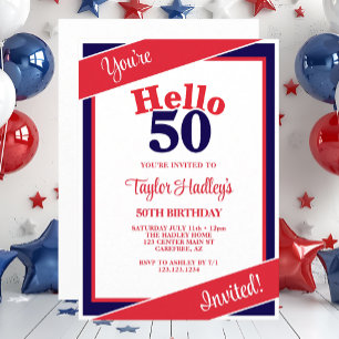 Convite de Aniversário de 50 anos Vermelho Branco
