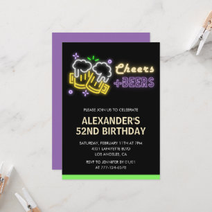 Convite de aniversário de 52 anos Neon Cheers Beer