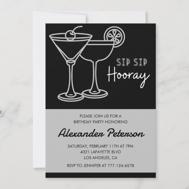 Convite de Aniversário de 53 anos Cocktail Elegant (Frente)