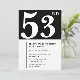 Convite de aniversário de 53 anos preto Elegante C